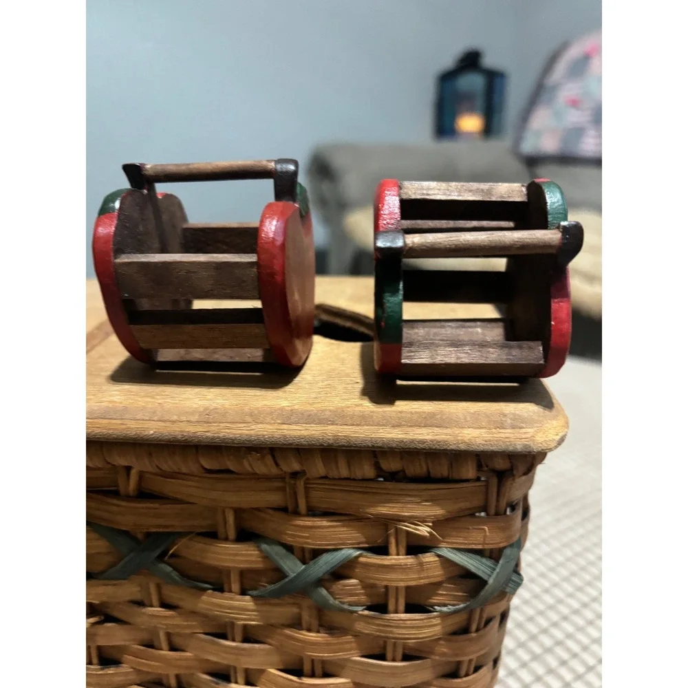 Vintage Wooden Red Apple Set of 2 Farmhouse Kitchen Decor
